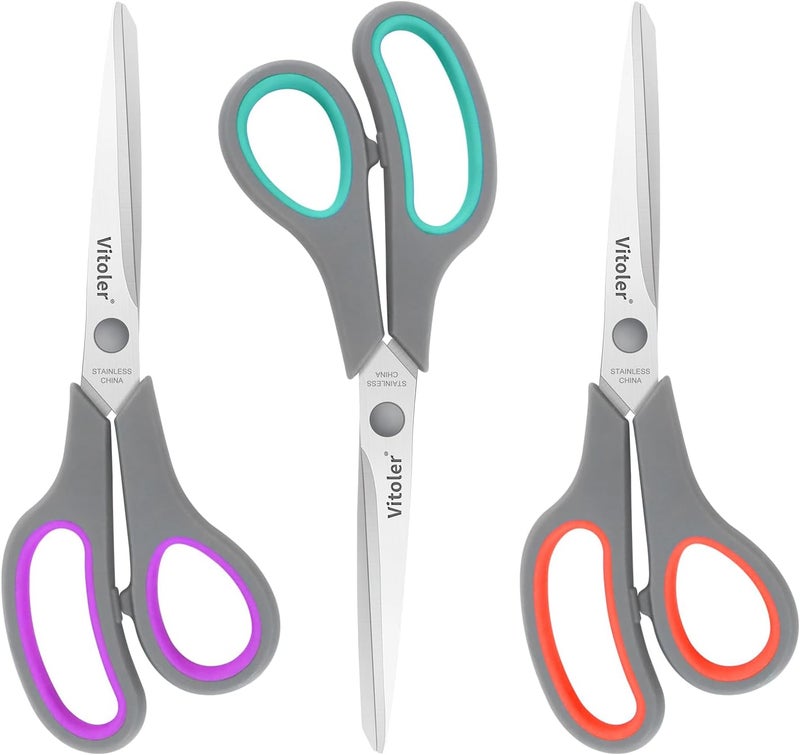 VITOLER Scissors 8.5" Heavy Duty scissors all purpose Bulk Set of 3, Scissors for Office Home School Craft Supplies, Soft Comfort-Grip Right/Left Hand - Image 1